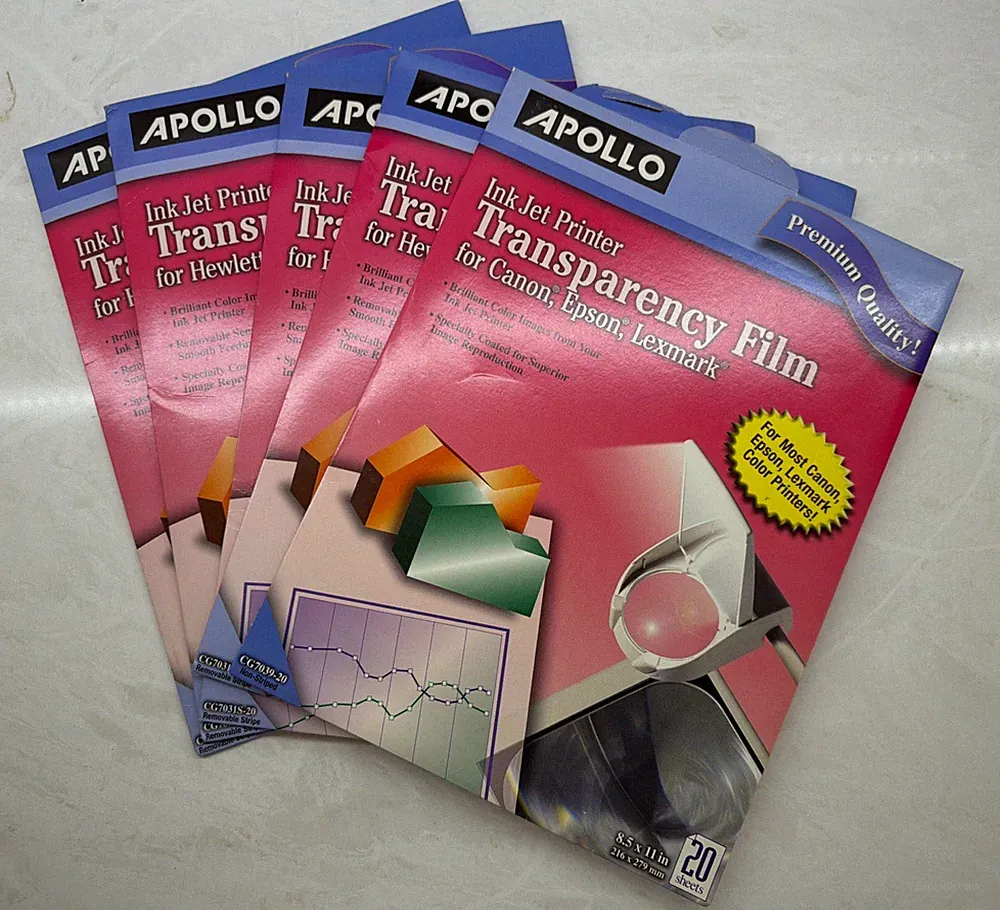 Apollo Color Inkjet QuickDry Transparency Film Removable Stripe Letter Clear