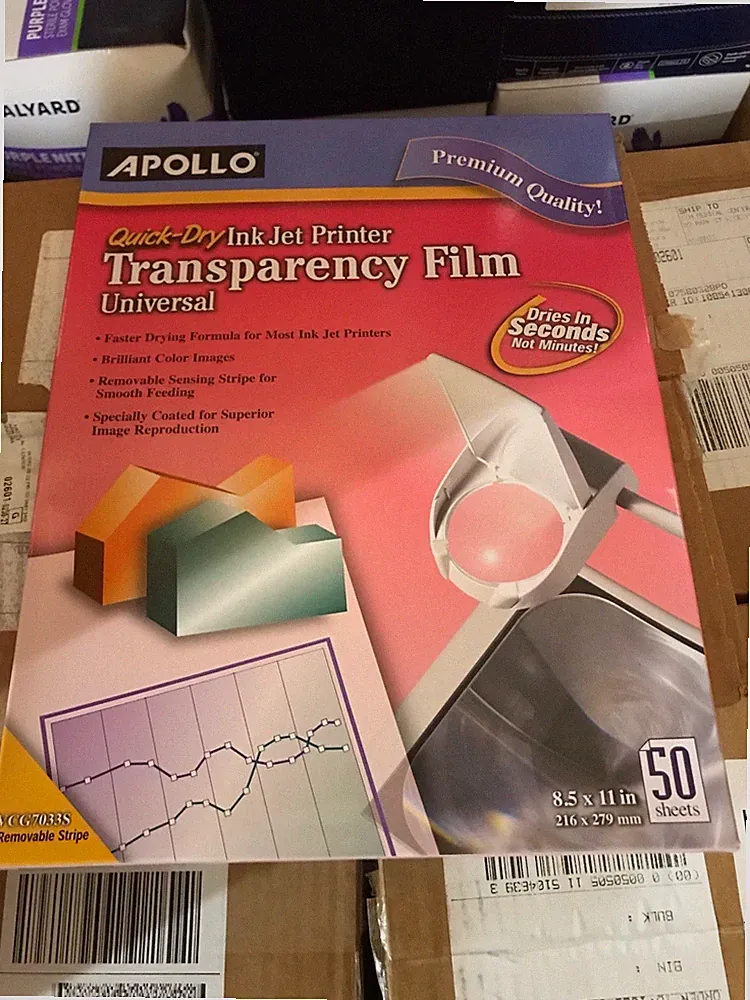 Apollo Color Inkjet QuickDry Transparency Film w/Removable Stripe Letter Clear