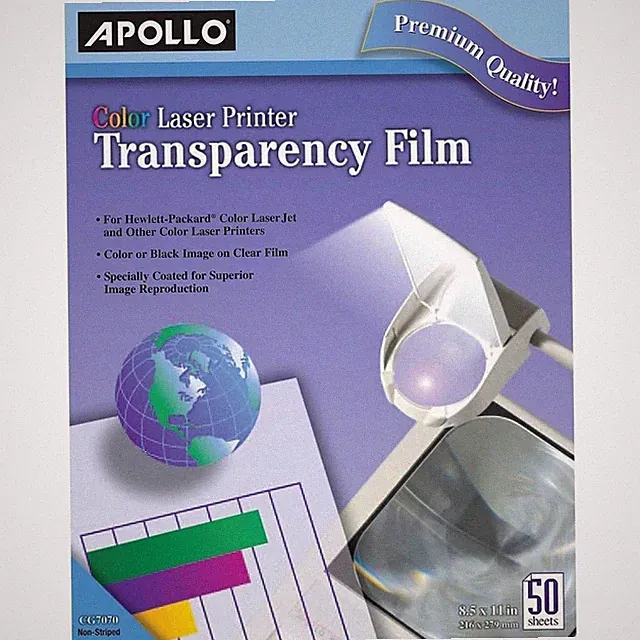Apollo Color Laser Printer Transparency Film - 8 1/2" x 11" - Clear - 1 Box
