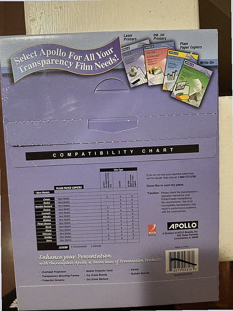 Apollo Color Laser Printer Transparency Film Premium Quality New Fifty 8.5x11