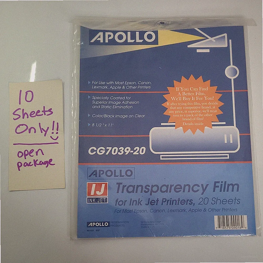 Apollo Ink Jet Printer Transparency Film 10 Sheets for Hewlett Packard Open Box