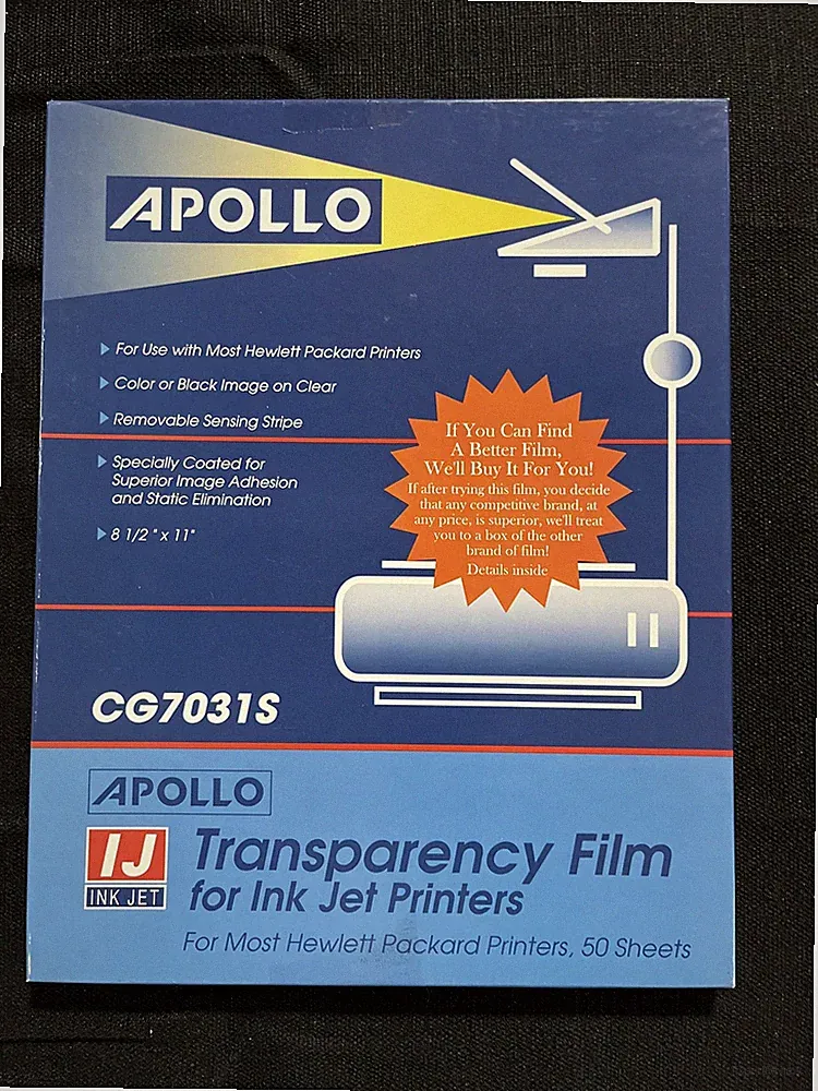 Apollo Inkjet Printer Transparency Film, Clear, 22 Sheets (APOCG7031S)