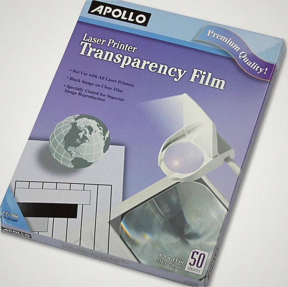 Apollo Laser Jet Printer and Copier Transparency Film, 50 Sheets