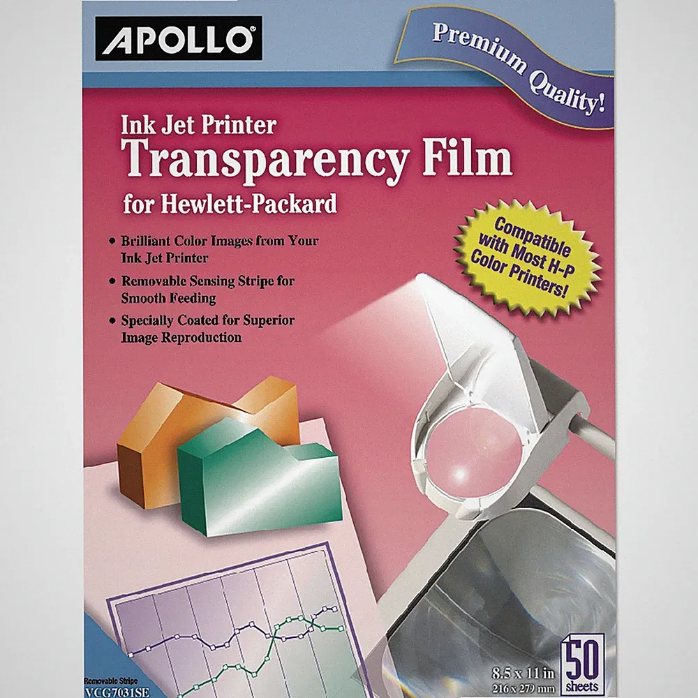 Apollo VCG7031SEA Quick-Dry Color Inkjet Transparency Film for HP 50/Box