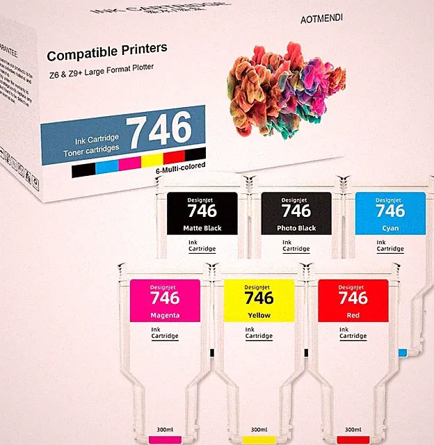 HPQ 746 Ink Cartridge for HP DesignJet Z6, Z9+, Z2600, Z5600 (300ML Each) 6-Pack