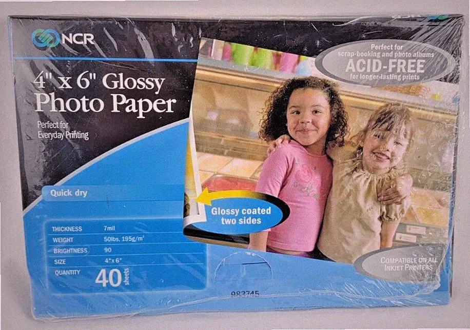 NCR Ink Jet Glossy Photo Paper 40 Sheets 4"x6" Acid Free Quick Dry Sealed Pkg