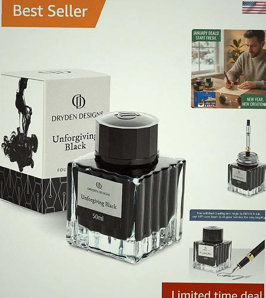 Quick-Drying 50ml Luxury Ink Bottle for Fountain Pens | Unforgiving Black Hue